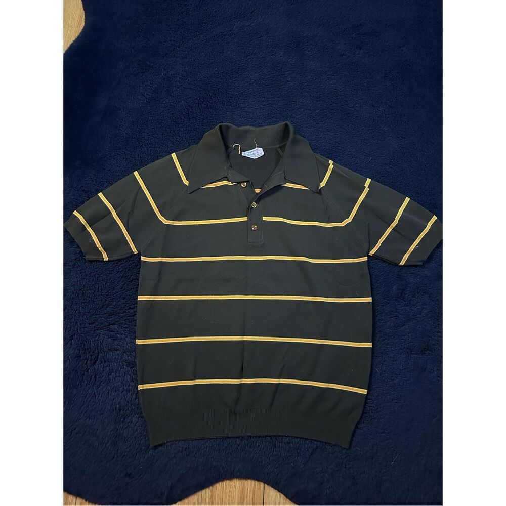 Vintage Towncraft Ban Lon Nylon Striped Shirt Polo Mens Large B11 Rockabilly